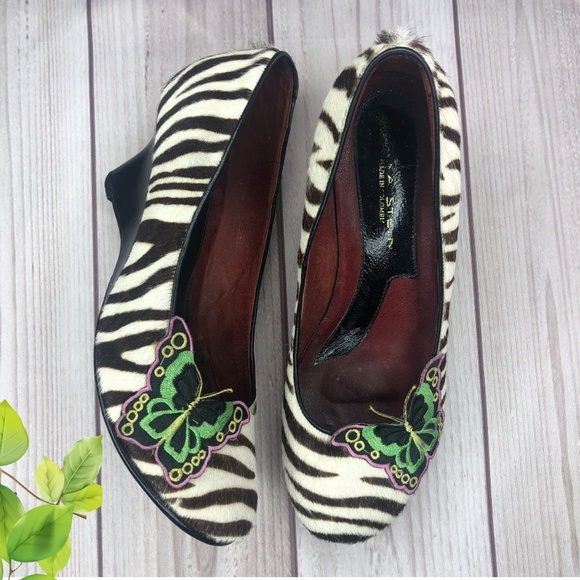 Dana Stein Zebra Butterfly Size 6.5 Heels Wedge - Picture 1 of 8